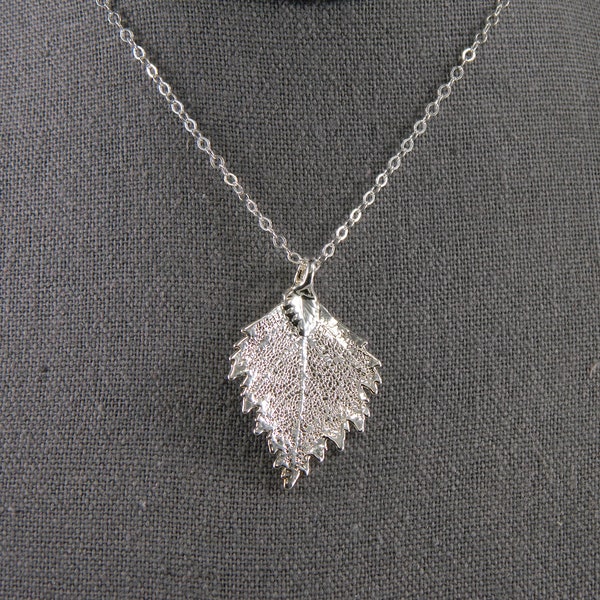 Small Silver Birch Leaf Pendant Necklace, Symbol of Renewal and New Beginnings, 20 inch necklace