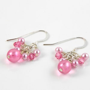 Pink Cluster Dangle Earrings with Sterling Silver Ear Wires image 5