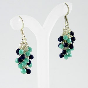 Navy Blue and Turquoise Cascade Dangle Earrings in Silver image 4