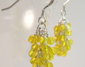 Yellow Cascade Dangle Earrings with Sterling Silver Ear Wires