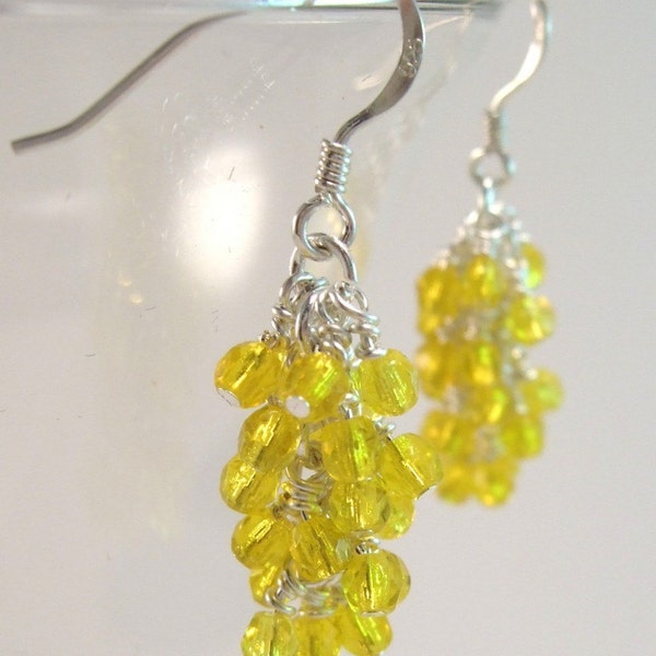 Yellow Cascade Dangle Earrings with Sterling Silver Ear Wires