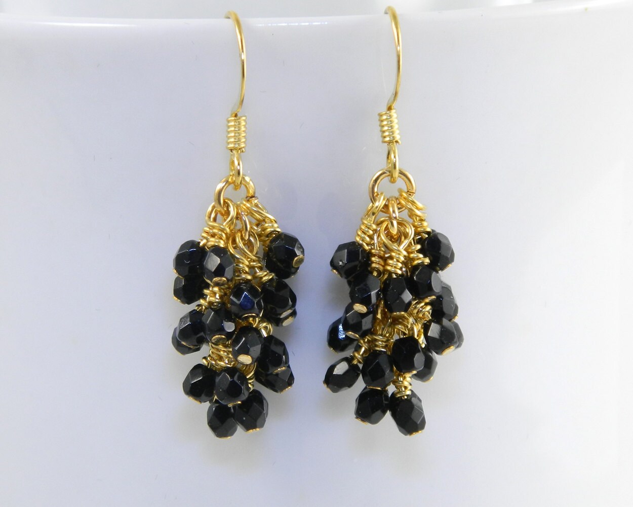 Fancy Design Gold Inspired Ring Hoop Black Beads Earring Collections ER1197