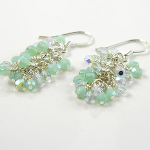 Aqua and Seafoam Waterfall  Dangle Earrings, Ethereal Cluster Earrings