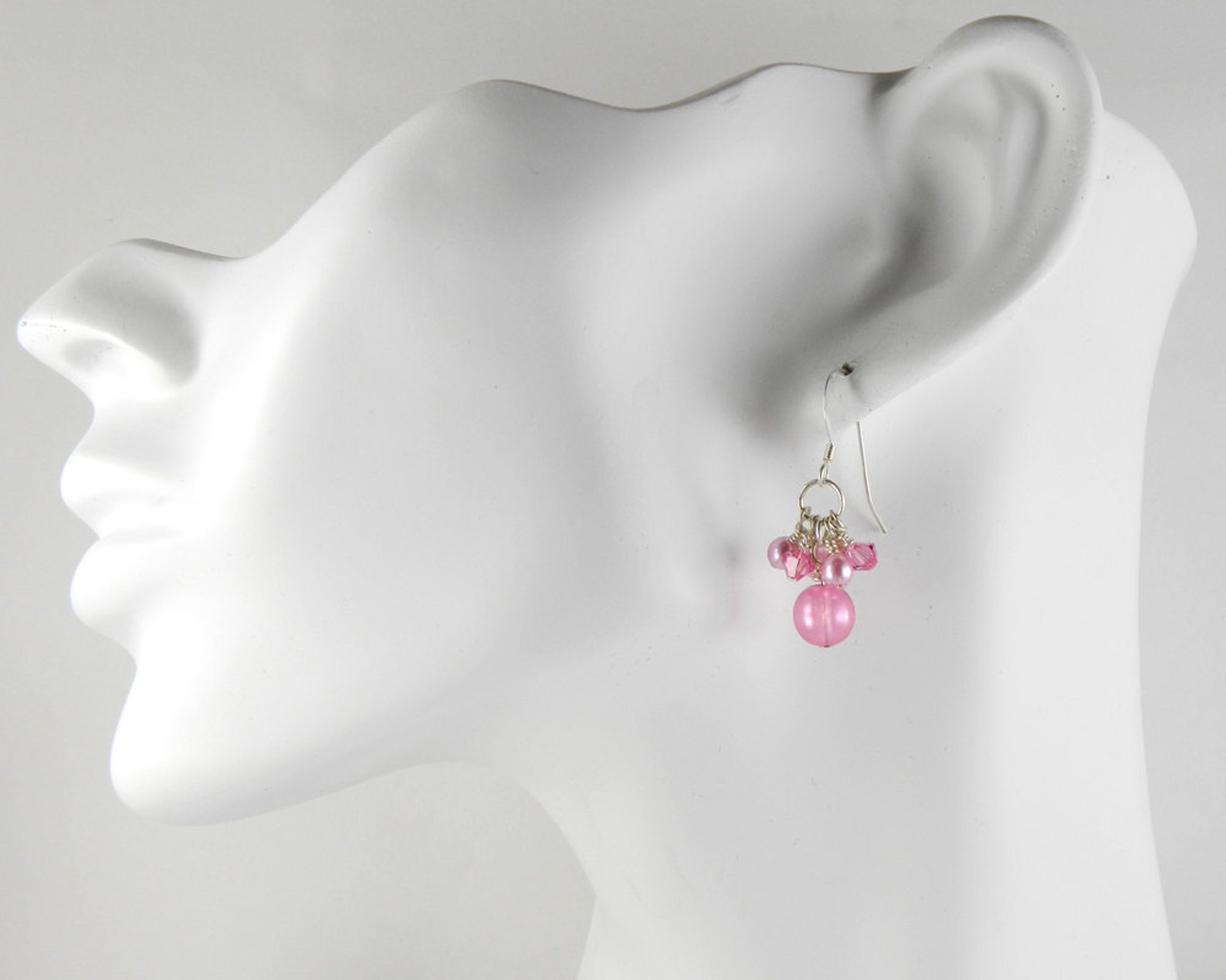 Pink Cluster Dangle Earrings With Sterling Silver Ear Wires - Etsy