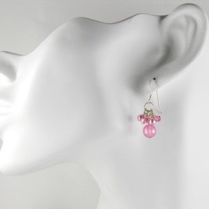 Pink Cluster Dangle Earrings with Sterling Silver Ear Wires image 4