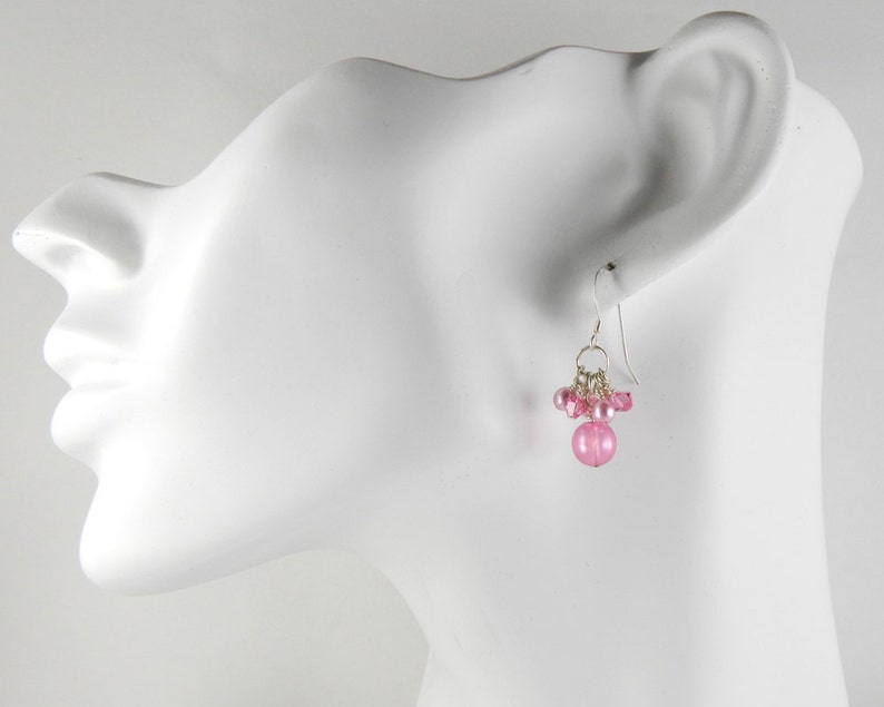 Pink Cluster Dangle Earrings with Sterling Silver Ear Wires image 4