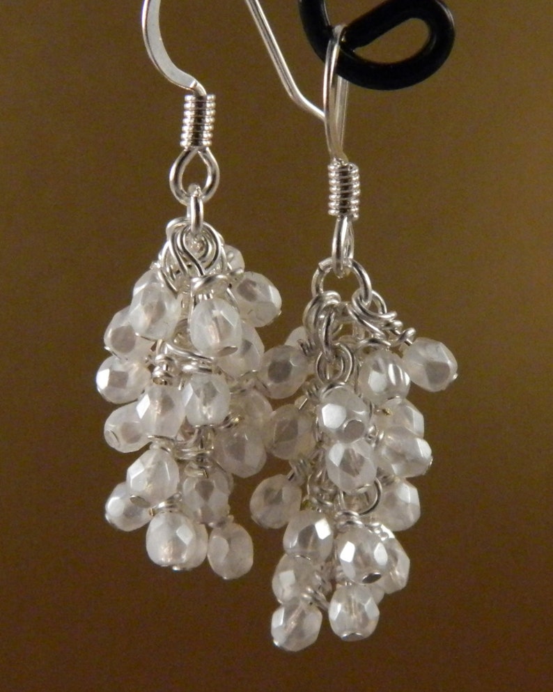 Pearl White Glass Cascade Dangle Earrings With Surgical Steel Etsy