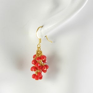 Red Cascading Glass Dangle Earrings in Gold, Red Dangle Earrings image 3