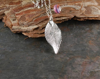 Silver Plated Real Laurel Leaf Pendant Necklace on 20 inch chain, Symbol of Achievement