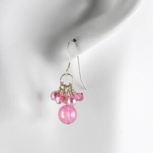 Pink Cluster Dangle Earrings with Sterling Silver Ear Wires image 3