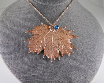 Rose Gold Maple Leaf Necklace, 20 inch chain, Preserved Leaf Pendant, Gift under 50