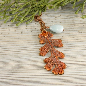 Copper Lacy Oak Leaf Pendant on 30 inch Long Chain with Peruvian Opal, Necklace for Rangers Apprentice fan, Strength and Courage Symbol image 10