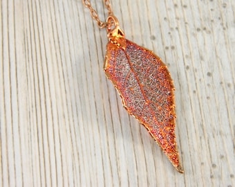 Laurel Leaf Necklace, Electroplated Leaves, Copper Leaf Pendant, Gift for Her, Symbol of Eternal Glory