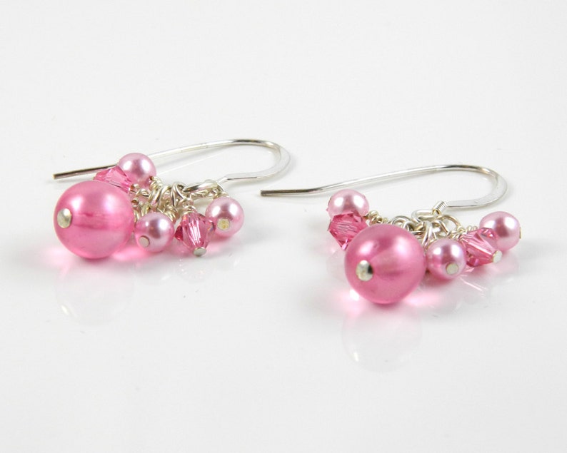 Pink Cluster Dangle Earrings with Sterling Silver Ear Wires image 2