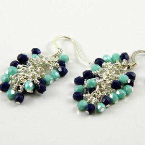 Navy Blue and Turquoise Cascade Dangle Earrings in Silver image 1