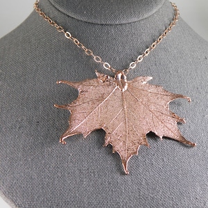 Rose Gold Maple Leaf Necklace, 30 inch chain, Electroformed Maple Leaf