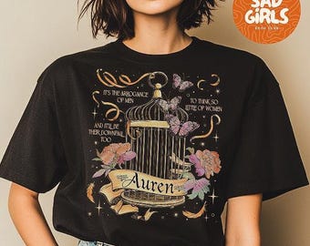 T-shirt livresques prisonnier plaqué, Auren, chardonneret, dorure, lueur, reflet, or, cadeau pour amateur de livres, inspiré de Raven Kennedy