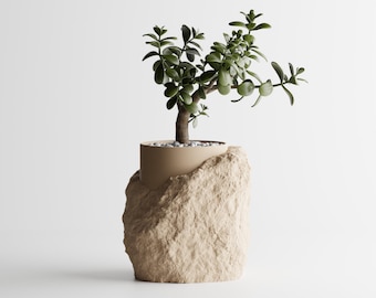 Stone-Finished Planter "SUMMIT" – A Contemporary 3D Printed Pot for Houseplants | Sculptural Decor & Memorable Gift