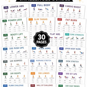 30-Tage-Workout-Challenge-Paket: 30-Tage-Fitnessplaner, Trainingstracker, Gewichtsverlust-Tracker (PDF)