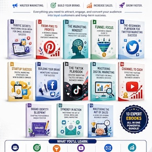 Peut inclure: Publicité pour "The Entrepreneur Success Bundle" avec 13 ebooks. L'image présente des couvertures de livres avec des titres tels que "Traffic Secrets", "Startup Success" et "Mastering Digital Marketing". Le bundle est un kit complet pour la croissance des entreprises.