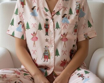 Nutcracker Ballet Christmas Satin Pajamas Set, Christmas Nutcracker Pajamas, Family Christmas Pajamas, Nutcracker Pajamas, Cozy Season Pjs