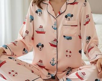 Mickey Cruise Satin Pajamas Set, Disney Cruise Trip Pajamas, Mouse Cruise Pajamas, Disneyland Family Pajamas, Disney Pajamas, Disney Cruise
