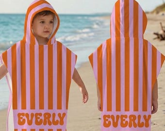 Personalized Name Striped Kids Hooded Towel, Bachelorette Bridesmaid Gifts, Kid Hooded Towel, Gifts For Kid, Custom Kid Beach Vacation Towel