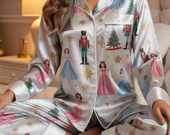 Nutcracker Ballet Christmas Satin Pajamas Set, Christmas Nutcracker, Family Matching Christmas Pajama, Nutcracker Pajamas, Christmas Pajamas