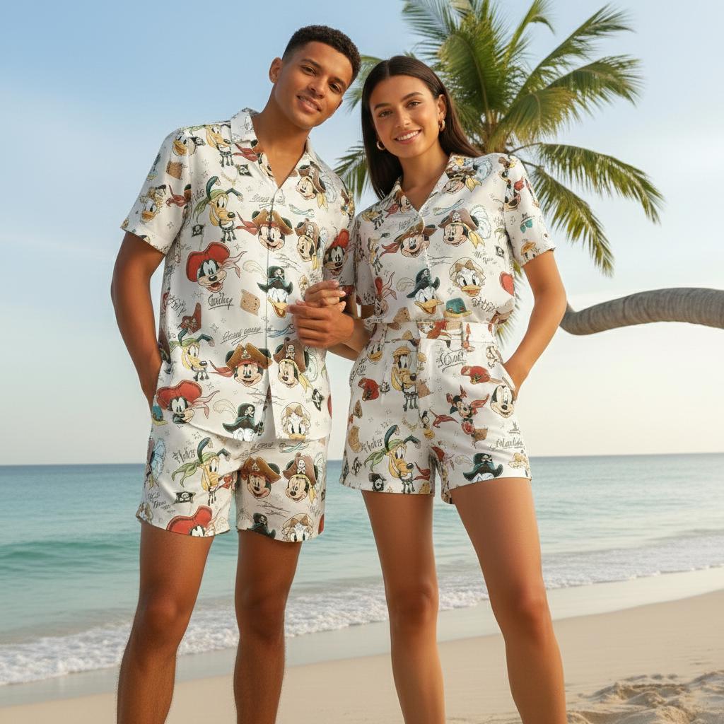 Discover Disney Pirate Mickey & Friends Signature Hawaiian Shirt, Disney Hawaii Shirt, Pirates Of The Caribbean Tee, Family Cruise Trip Hawaii Shirt