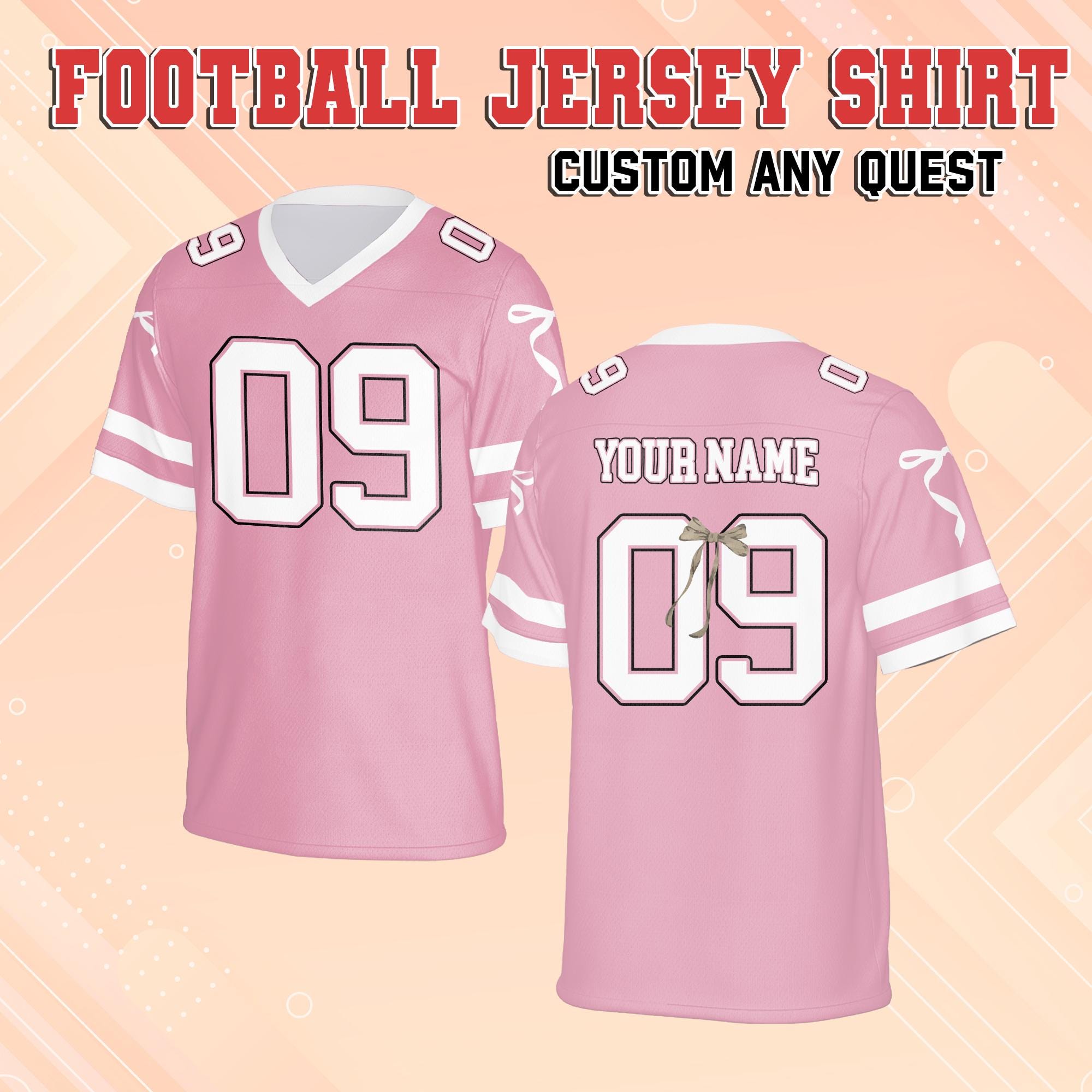 Discover Custom Name And Number Coquette Bow Pink Football Jersey