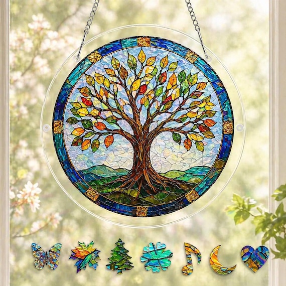 Tree of Life Suncatcher Puzzle DIY Kit, Celtic Symbolism Suncatcher, Acrylic Window Hanging Decor, Nature Suncatcher Tree of Life Home Decor