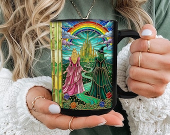 Tazza in finto vetro colorato di Elphaba e Glinda Wicked, tazza da caffè Wicked, tazza Wicked, regali per i fan del musical Wicked, decorazione in vetro colorato Wicked