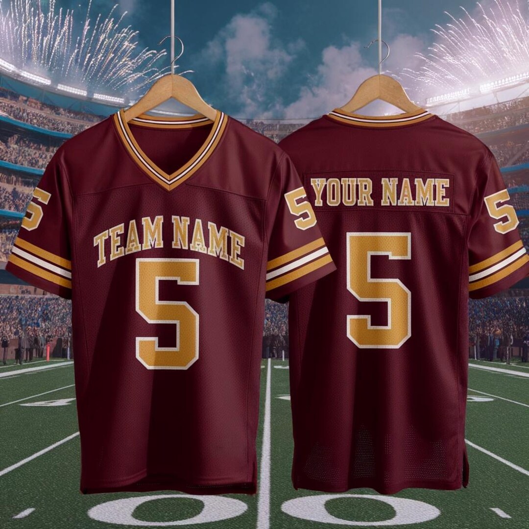 Custom America Team Football Game Jersey, Maroon Football Jersey With ...