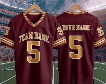 Kundenspezifisches Team-Fußballspiel-Trikot, kastanienbraunes Fußballtrikot mit Namensnummer, Amerika-Fußballtrikot, Geschenkidee für Fußballliebhaber