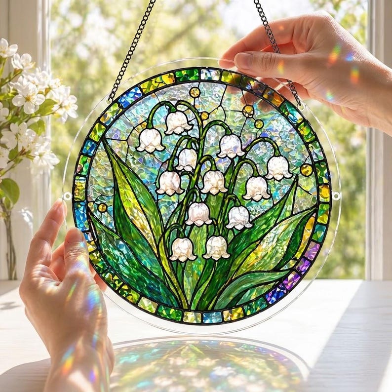 Kit fai da te per acchiappasole con fiore di mughetto, fiore del mese di nascita, decorazione acrilica da appendere alla finestra, regalo di compleanno con fiore del mese di maggio immagine 9