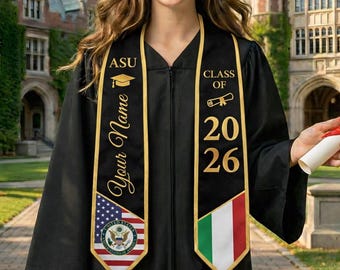 Personalized Two Flags Graduation Stole, Custom Mixed Two Flags Graduation Stole, Graduation Stole, Graduate Gifts, Unversity College Stole
