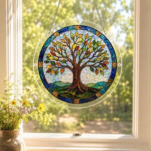Kit fai da te per acchiappasole Albero della Vita, acchiappasole con simbolismo celtico, decorazione acrilica da appendere alla finestra, acchiappasole naturale Albero della Vita per la casa immagine 8
