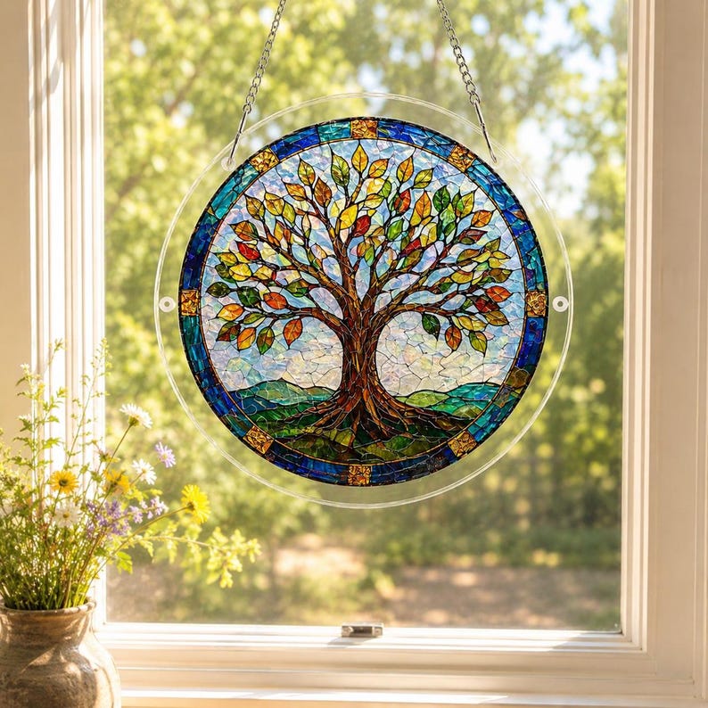 Kit fai da te per acchiappasole Albero della Vita, acchiappasole con simbolismo celtico, decorazione acrilica da appendere alla finestra, acchiappasole naturale Albero della Vita per la casa immagine 8