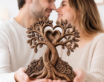 Albero di cuori personalizzato per coppie, targa con i nomi degli sposi, regali per anniversario di matrimonio, decorazioni rustiche, regali per coppie, targa Albero dell'amore