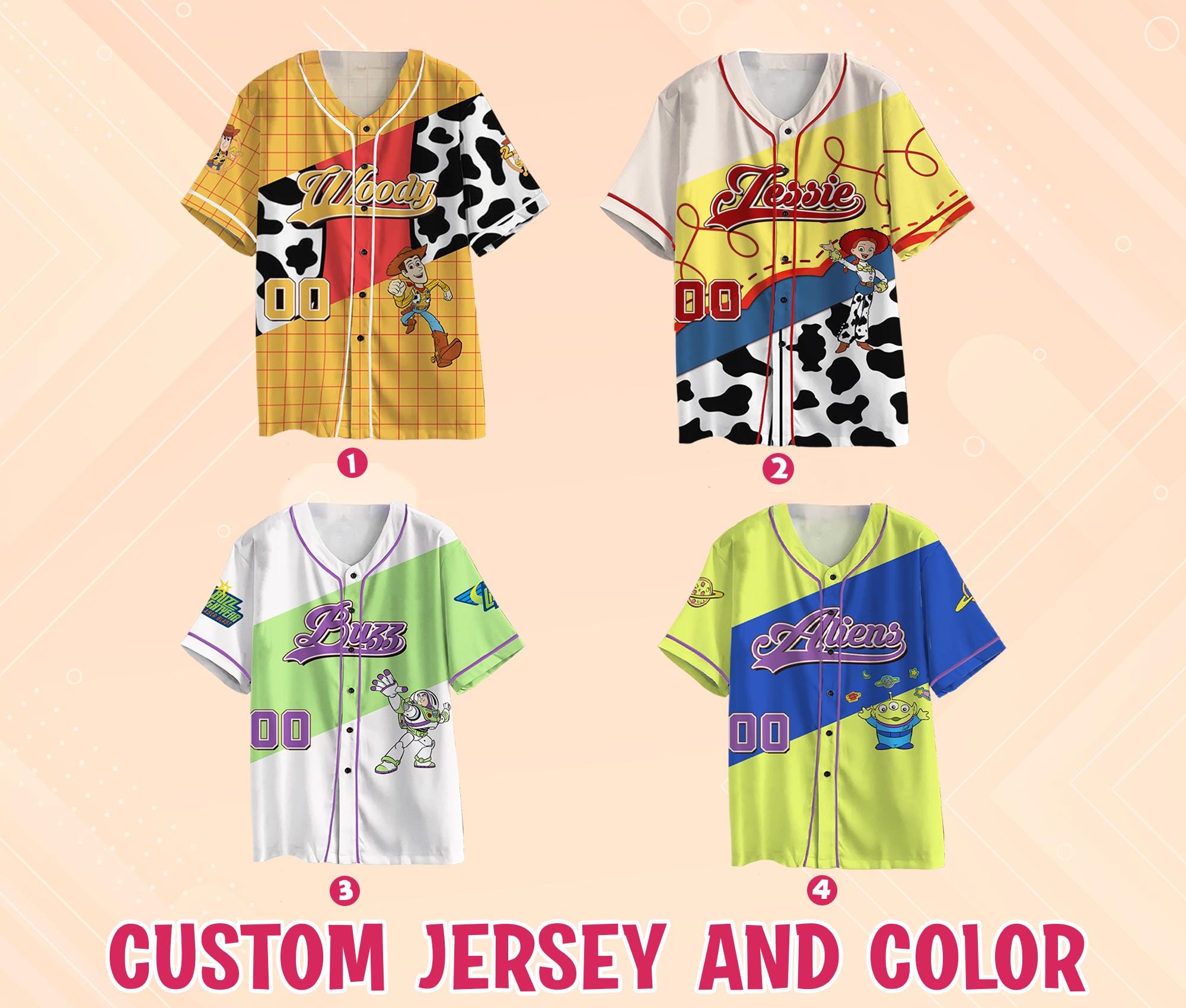 Discover Custom Toy Story Baseball Jersey Collection, Choose Disney Toy Story Characters, Toy Story Jersey, Kids Youth Adult Jersey, Toy Story Jersey