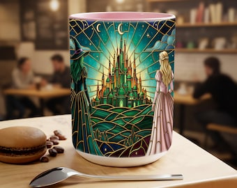 Tazza in finto vetro colorato di Elphaba e Glinda Wicked, tazza in vetro colorato di Wicked, tazza da caffè Wicked, tazza in ceramica Wicked, regali per i fan del musical Wicked