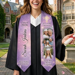 Estola con foto personalizada para recordar el amor, estola de graduación con foto personalizada, recuerdo de graduación, banda personalizada de la generación 2026, estola de graduación