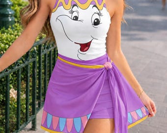 Vestido de tenis de la Sra. Potts de La Bella y la Bestia, vestido de cosplay de la Sra. Tetera, vestido de niña de Disneyworld, atuendos para fiestas de Halloween de Disney