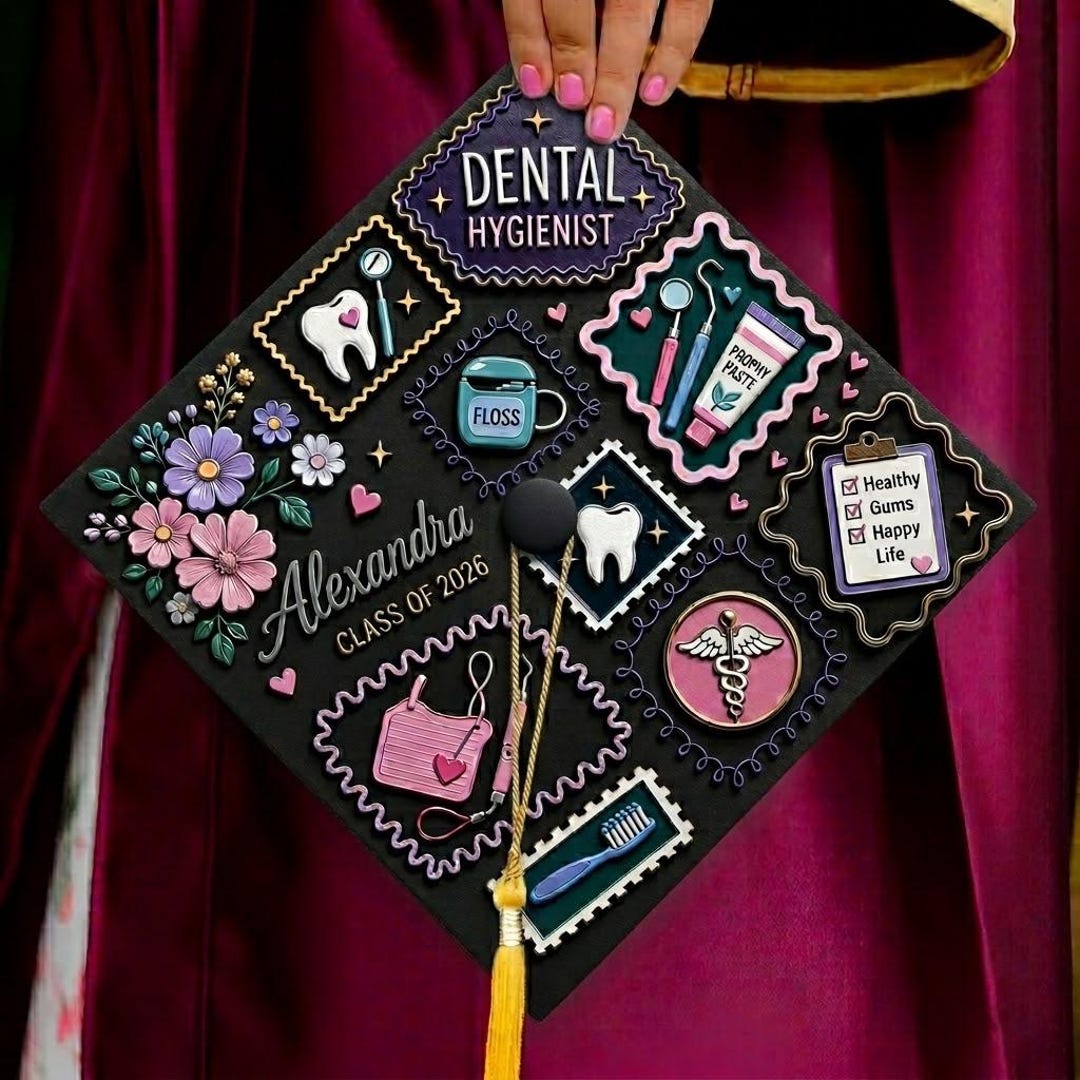 Dmd Grad Caps Custom Dental Hygiene Graduation Cap Topper, Dentist Dentistry Dental ...