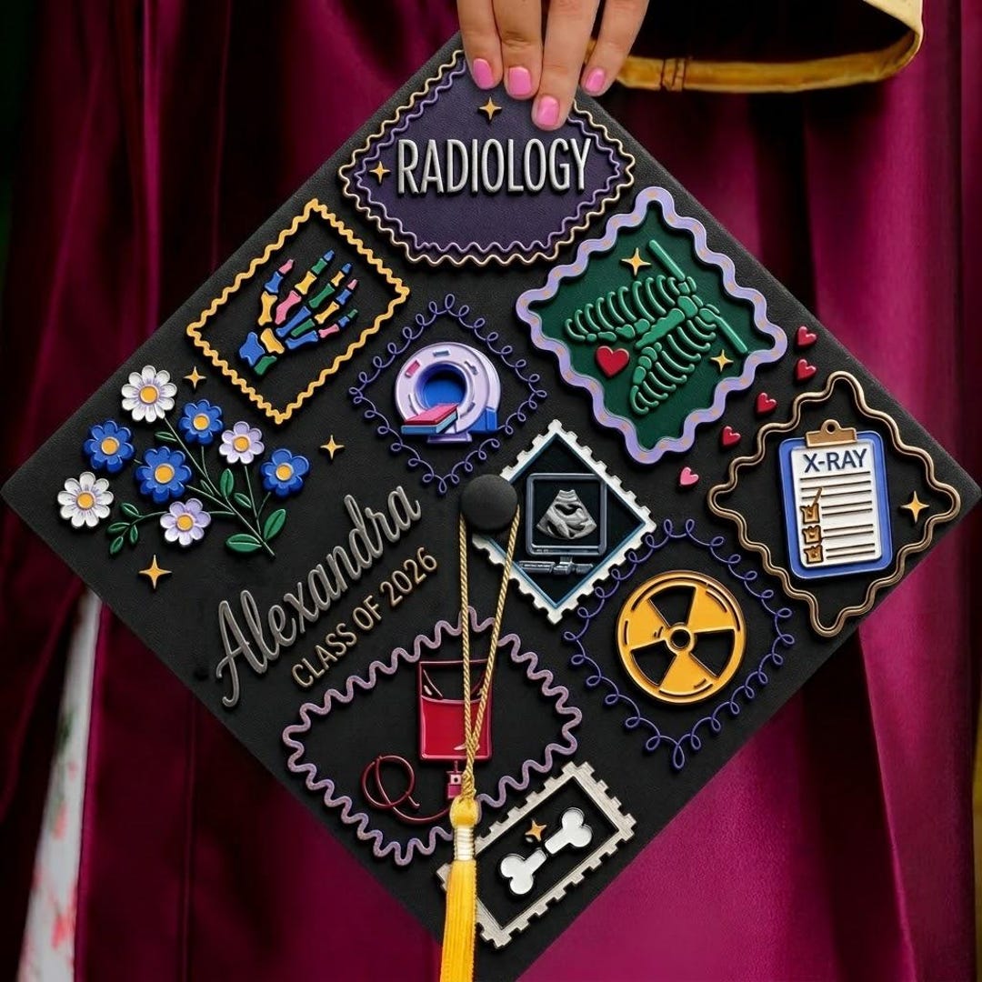 Cap Designs Radiology Personalized Radiology Graduation Cap Topper, Radiology Grad Cap Decor ...