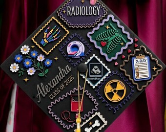 Haut de forme personnalisé pour casquette de diplômé en radiologie, décoration de casquette de diplômé en radiologie, promotion 2026, cadeaux de remise des diplômes, décoration personnalisée pour diplômé Rad Tech