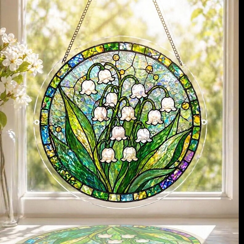 Kit fai da te per acchiappasole con fiore di mughetto, fiore del mese di nascita, decorazione acrilica da appendere alla finestra, regalo di compleanno con fiore del mese di maggio immagine 5