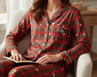 Personalisierte Name Familie Passende Weihnachten Plaid Satin Pyjamas Set, Familie Weihnachten Pyjamas, Familie Passende Pyjamas, Familie Weihnachten Pyjamas