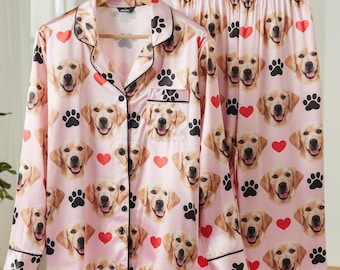 Set pigiama in raso personalizzato con foto di animali domestici, pigiama personalizzato con viso di animali domestici, pigiama con foto di cani, pigiama personalizzato con foto di gatti, pigiama con ritratto di animali domestici