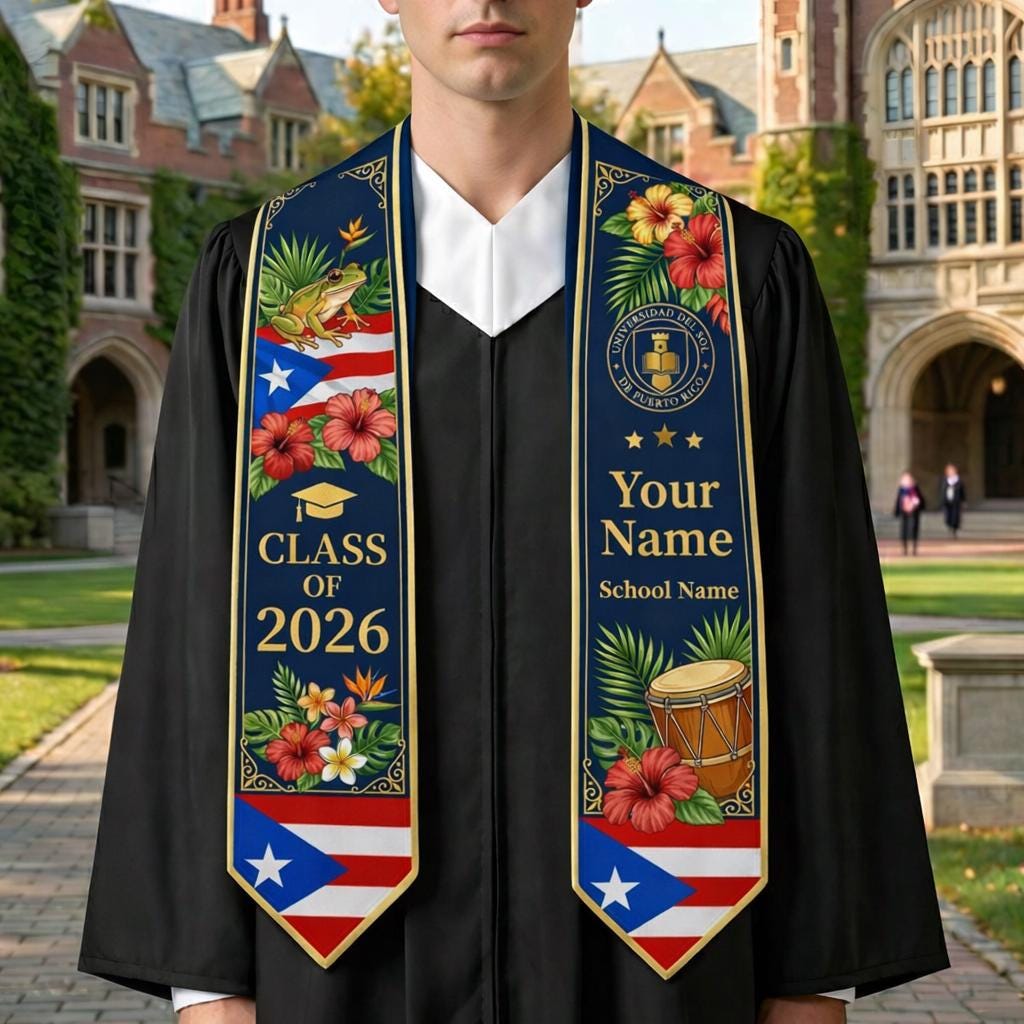 Puerto Rican Graduation Personalized Puerto Ricans Flag Graduation Sash, Custom Name Puerto ...